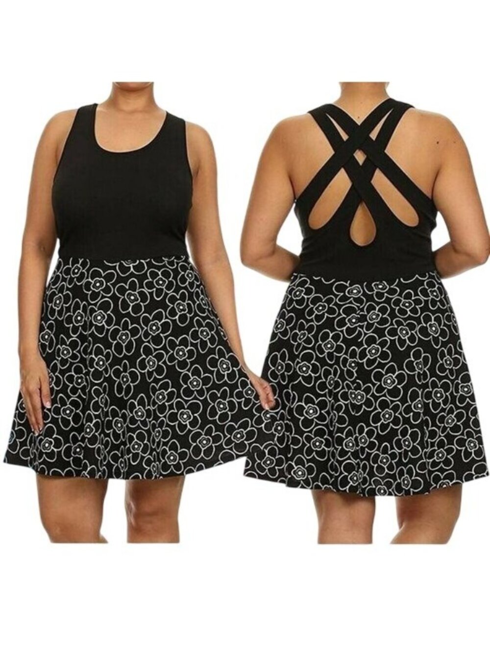 NEW Flamingo‎ Funky Flower Power Criss Cross Racerback Strappy Mini Dress SM USA